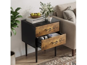 Table de chevet d'appoint 50,8x38,1x63,9 cm, 2 tiroirs, design rétro, chambre, rangement pratique, mdf, marron antique
