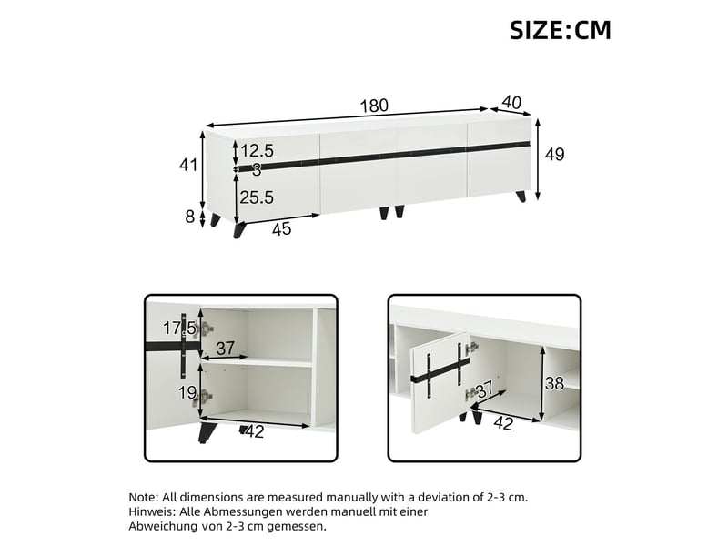  Meuble tv 180x40x50, design brillant avec 4 rangements et pieds, pour téléviseurs jusqu'à 80 pouces  - Conforama C