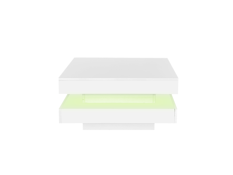  Table basse carrée blanche pivotante 360° avec éclairage led, table basse laquée blanche 70x70x36 cm, design moderne  - Conforama W
