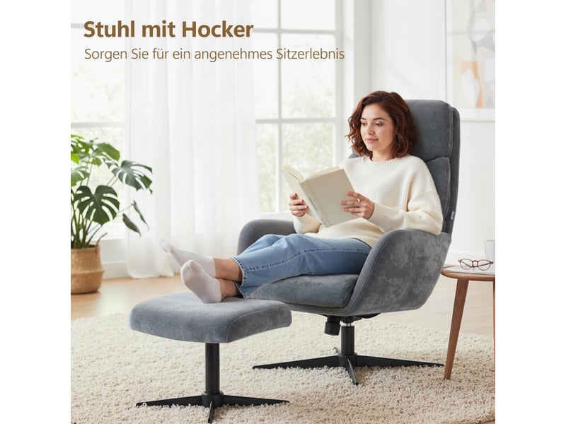 Fauteuil à bascule avec repose-pieds gris, dossier haut rembourré, fauteuil de lecture en tissu pour salon et chambre - Conforama B