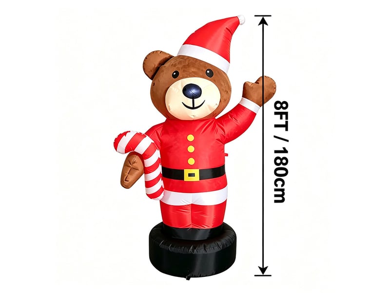  Ours gonflable de noël 1,8 m en costume de père noël avec canne à sucre, décoration extérieure  - Conforama D