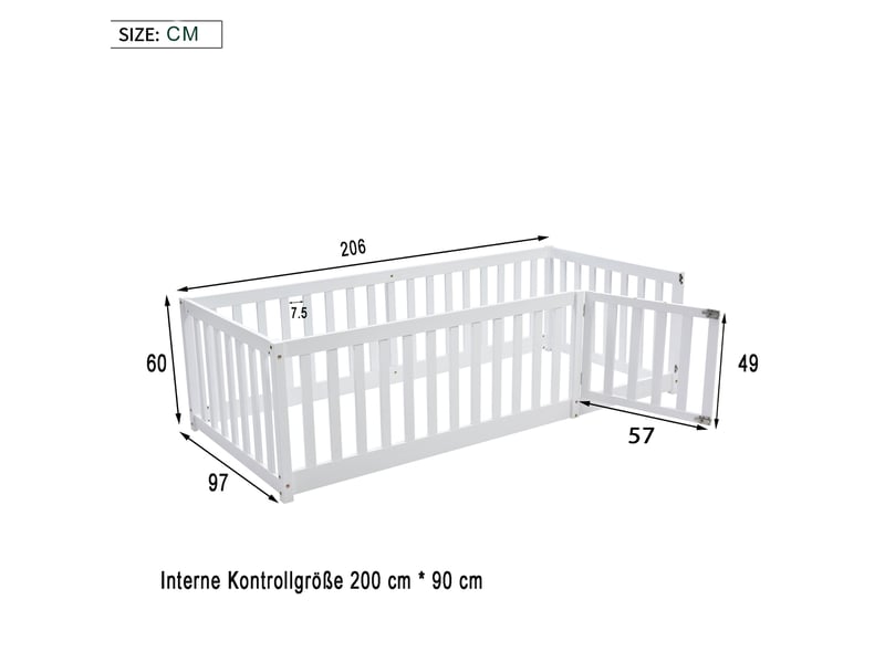  Lit évolutif enfant en bois avec barrières et porte, blanc, 90x200cm, cadre sécurisé et design moderne  - Conforama C
