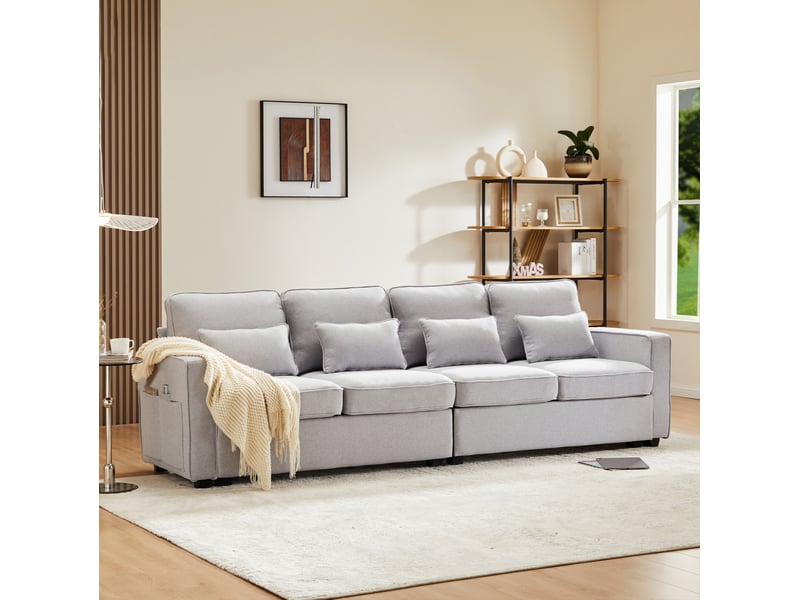  Canapé 4 places modenvie en tissu aspect lin gris 264 x 83 x 87 cm  - Conforama E