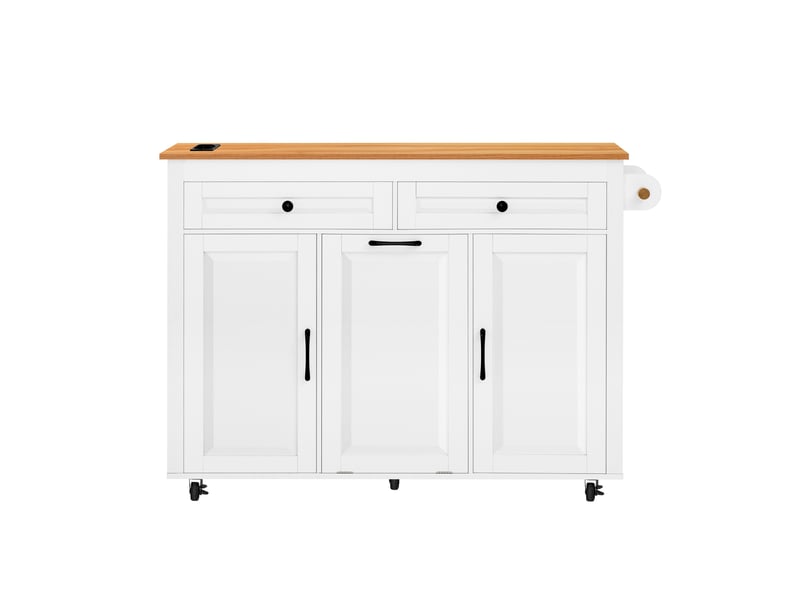  Îlot de cuisine mobile 120 cm avec plan coulissant, prises, usbusb-c et rangement poubelle, blanc Fay Lum - Conforama A
