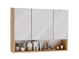 Pola 3dlp - meuble de salle de bain suspendu avec 3 miroirs et 3 portes, 7 étagères - 80x60x20 - chêne artisan