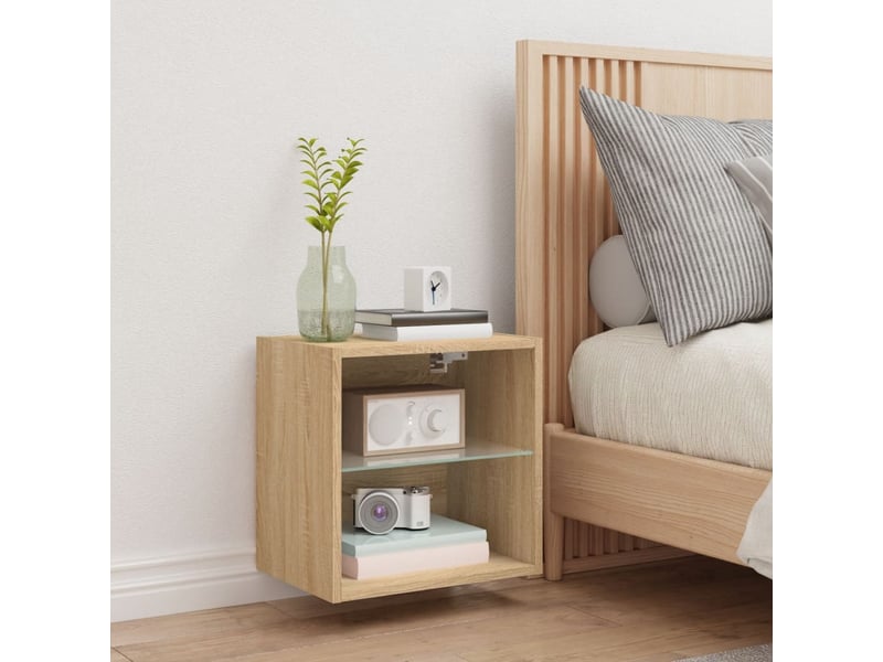 Table de chevet - cabinet de chevet - table de nuit murale avec lumières led chêne sonoma - Conforama C