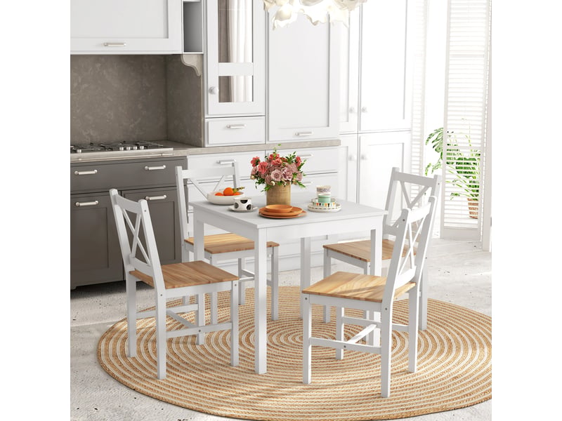  Lot de 4 chaises design style maison de campagne, cadre blanc – parfaites pour salle à manger, cuisine ou salon  - Conforama C