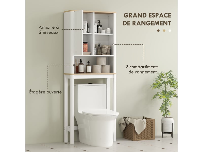  Meuble dessus wc blanc à porte cannelée, rangement 65 x 25 x 170 cm  - Conforama W