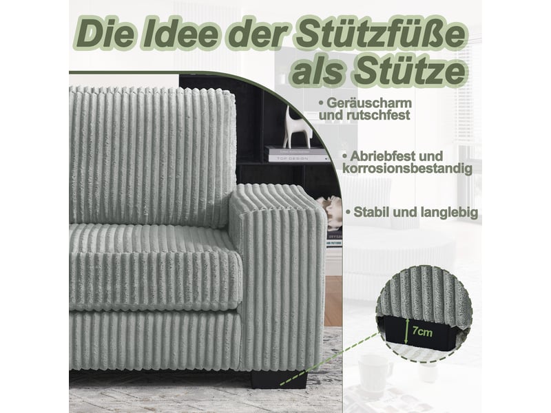  Canapé d'angle, canapé modulable, 4 places, en velours tricoté, gris, 2 coussins inclus, 256,5 x 133,5 x 89 cm, avec pouf  - Conforama W