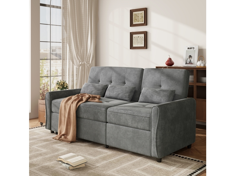 Canapé-lit 3 places extensible en chenille gris, dossier réglable 90° à 180° - Conforama E