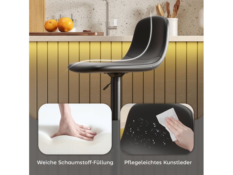Tabouret de bar pivotant réglable en hauteur avec dossier et repose-pied, lot de 2 en cuir synthétique noir - Conforama E