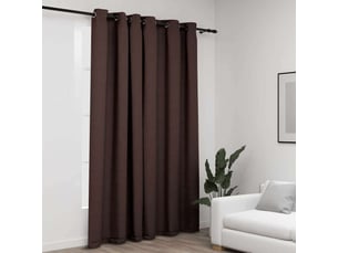 Rideau occultant, rideau black-out aspect de lin avec œillets taupe 290x245 cm cf43944