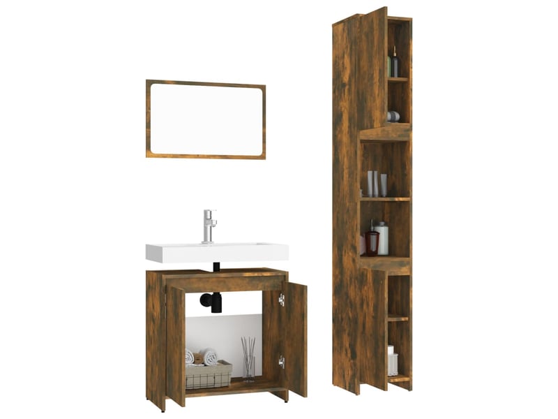  Ensemble de meubles de salle de bain 3 pcs chêne fumé cf63681  - Conforama D