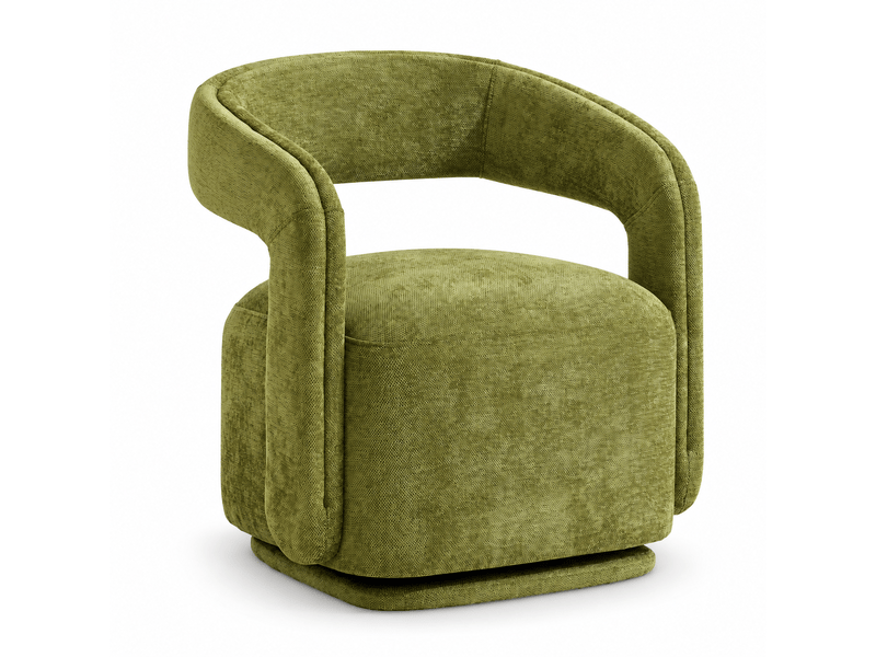Fauteuil pivotant 065 vert en chenille, rotation 360°, design arrondi pour salon - Conforama A