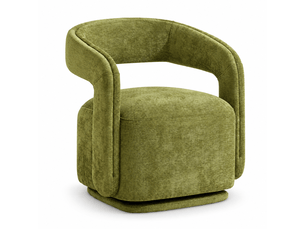 Fauteuil pivotant 065 vert en chenille, rotation 360°, design arrondi pour salon