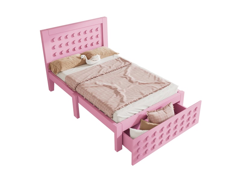  Modenvie lit enfant 90x200 cm - avec tiroir de rangement, sommier inclus, sans matelas - rose  - Conforama A