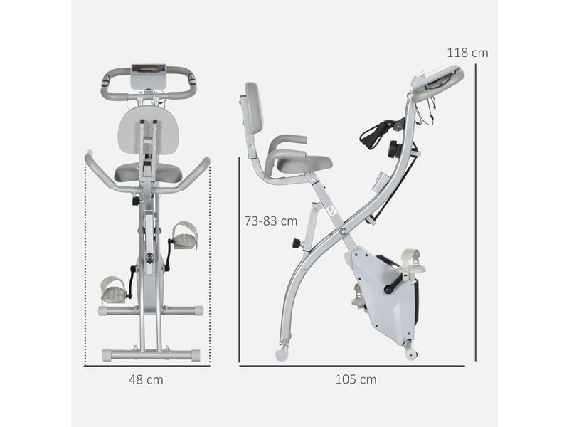 Vélo d'appartement pliant 8 niveaux de résistance magnétique dossier selle réglable poignées ergonomiques noir gris - Conforama E