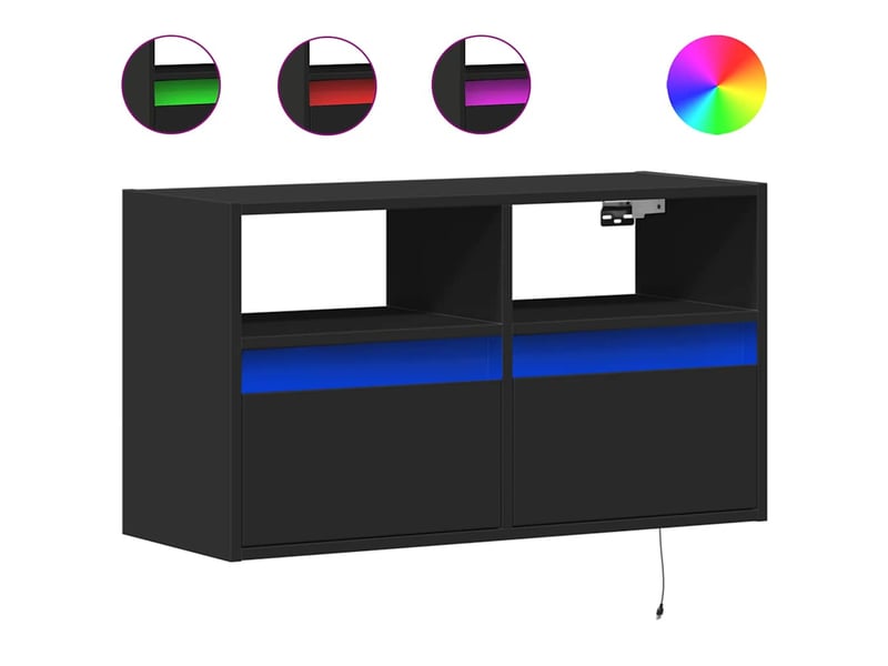  Meuble tv - banc tv - meuble de rangement mural avec lumières led noir 80x31x45 cm  - Conforama A