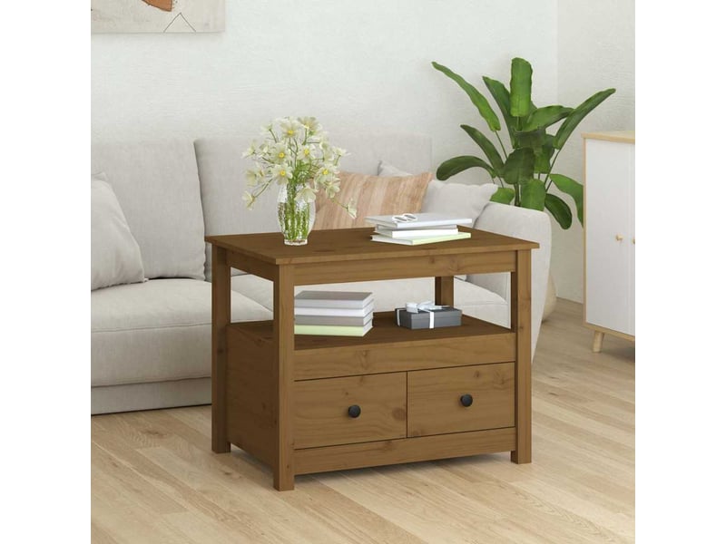  Table basse - table de salon - table à thé marron miel 71x49x55 cm bois massif de pin  - Conforama C
