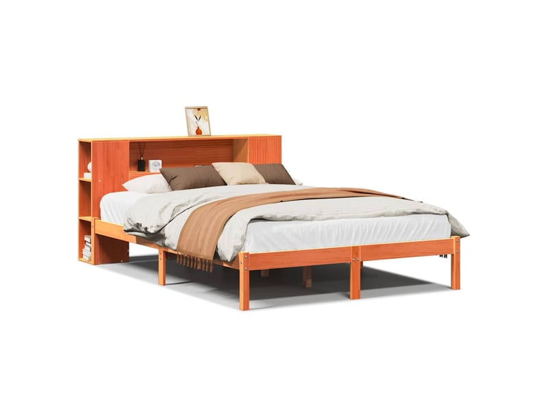  Lit adulte, lit double, lit bibliothèque sans matelas marron 140x200cm pin massif cf18003  - Conforama A