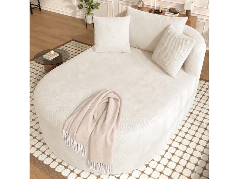  Fauteuil relax ovale 170 x 112,5 x 83 cm beige clair en velours côtelé, assise profonde sans montage complexe  - Conforama B