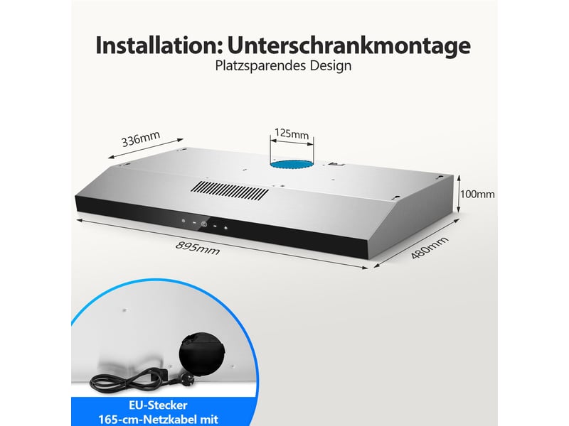Hotte aspirante 90 cm sous meuble, recyclage et évacuation, éclairage led, 3 vitesses, débit 201 m³h, finition inox - Conforama C