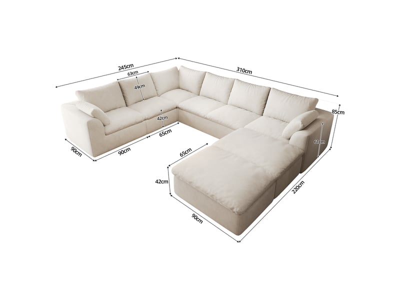  Canapé d'angle 8 places 310x245 cm - mousse haute élasticité - tissu - salon moderne - beige  - Conforama C