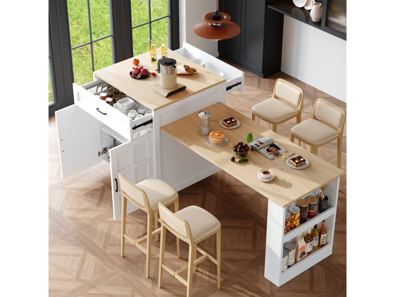  Îlot de cuisine extensible 133x202 cm avec rangement mdf blanc  - Conforama E