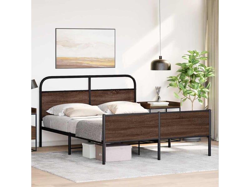  Lit double- lit adulte -  cadre de lit en métal sans matelas chêne marron 150x200 cm  - Conforama C