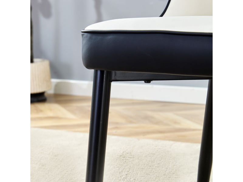  Lot de chaises 6 pièces dossier revêtement en cuir pu association noir et blanc pieds en métal noir style moderne  - Conforama D