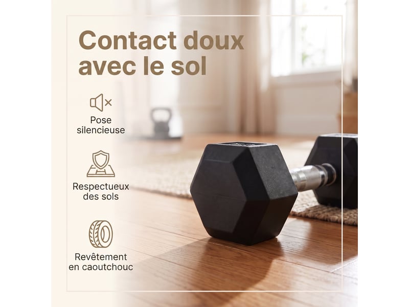  Haltère musculation hexagonal en fonte, revêtement pvc antidérapant, 32,9 x 14,7 x 12,7 cm, noir  - Conforama C