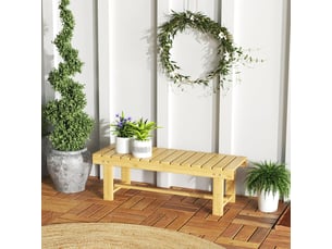 Banc de jardin 2 places style rural chic, assise à lattes en bois de sapin pré-huilé
