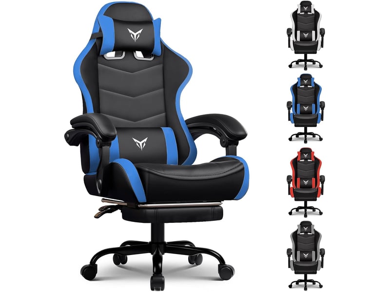 Gtplayer chaise de jeu avec repose-pieds, soutien lombaire et appui-tête réglable - bleu XGC02-BL - Conforama A