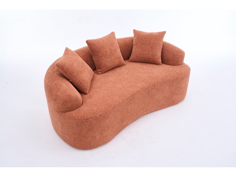  Canapé modulable incurvé 2 places en chenille rose corail avec 3 coussins  - Conforama A