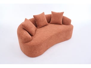 Canapé modulable incurvé 2 places en chenille rose corail avec 3 coussins