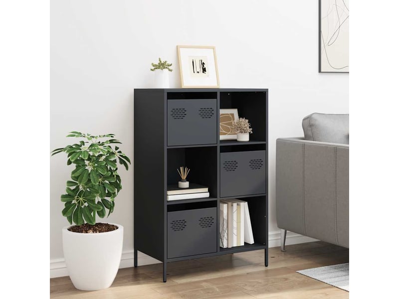  Buffet haut - bahut - meuble de rangement anthracite 68x39x103,5 cm acier  - Conforama C