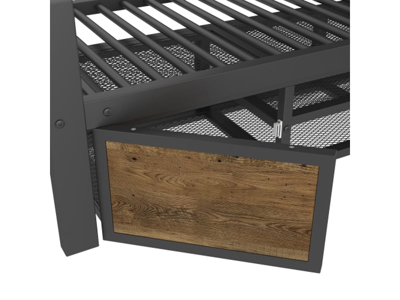 Lit superposé enfant 90x200 cm et 140x200 cm avec étagère à chaussures, compartiments de rangement, barrières de sécurité, escalier, sans matelas, noir - Conforama E
