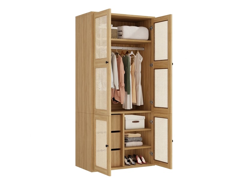  Armoire en rotin 90x47x200cm armoire penderie 3 tiroirs effet chêne  - Conforama A