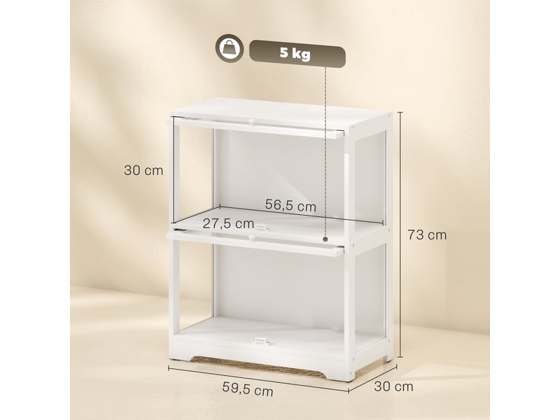  Vitrine à deux niveaux en acrylique blanc avec portes à charnières pour figurines, 59,5 x 30 x 73 cm  - Conforama E
