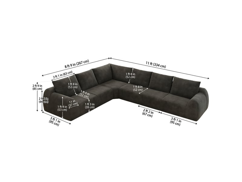  Canapé d'angle 6 places sans armature 334 cm en tissu chenille gris foncé  - Conforama E