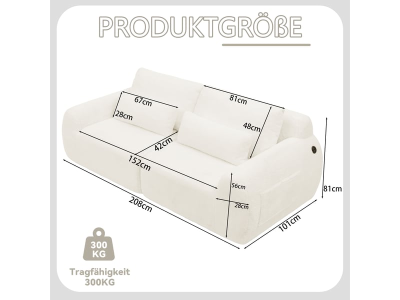  Canapé 2 places en fausse fourrure beige avec ports usb et poche latérale – cosy pour petit espace, coforama  - Conforama C