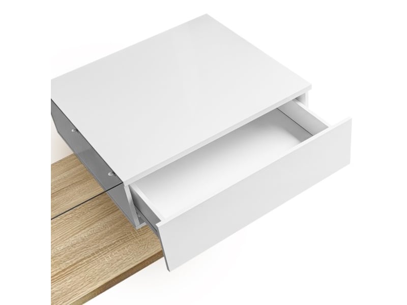  Table basse rectangulaire brillante avec lumières led,plateau en verre trempé,1 tiroir et compartiment ouvert,naturel table basse naturel - Conforama E