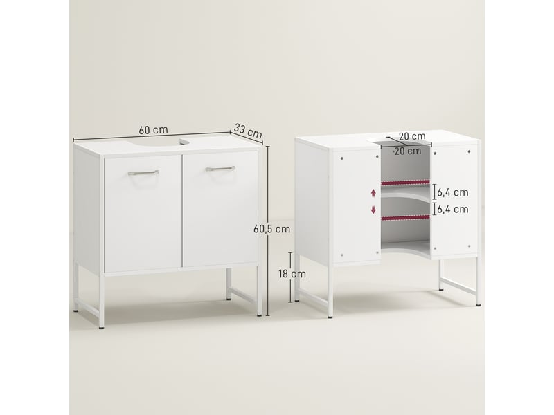  Meuble sous lavabo blanc, 2 portes à fermeture douce, 60 x 33 x 60,5 cm  - Conforama E