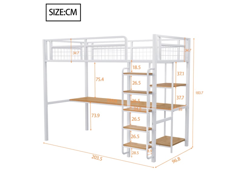  Lit mezzanine enfant 90x200 cm avec bureau et étagères coloris blanc  - Conforama C
