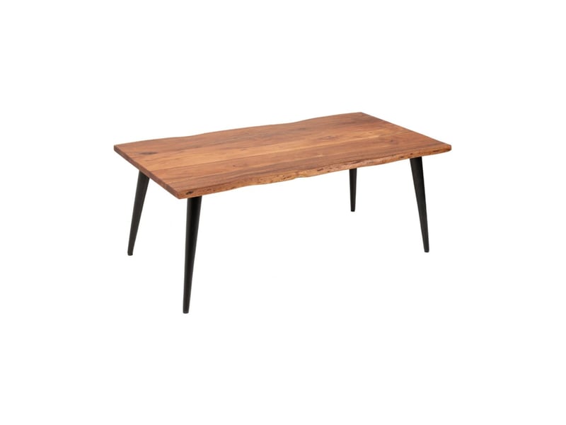  Table basse nera 110 cm en bois massif d'acacia avec pieds métal noir – style industriel  - Conforama A