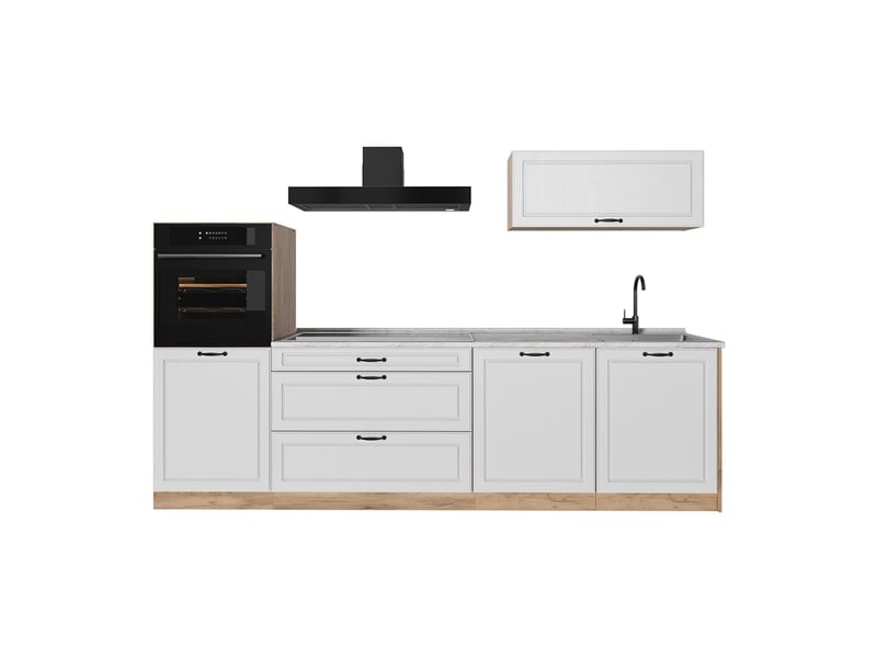 Vicco cuisine, blanc campagnechêne doré, 280cm plan de travail marbre - Conforama A