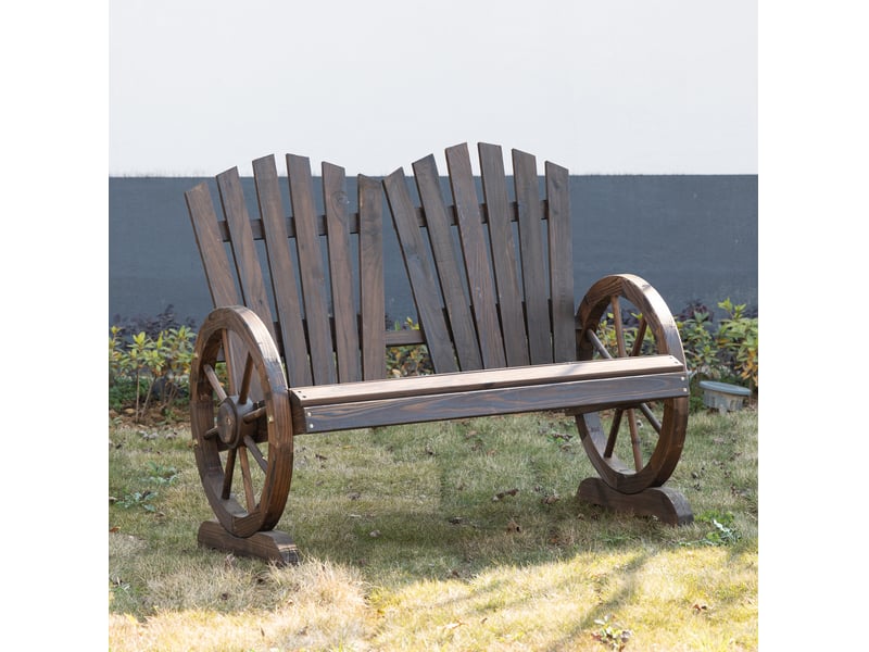  Banc de jardin 2 places en bois 108x66x95 cm – marron foncé – dossier incurvé et accoudoirs rustiques  - Conforama B