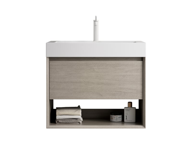  Meuble sous vasque - luz - 70cm - résine - chêne clair - 1 tiroir - 1 étagère 70x46x60cm - Conforama A