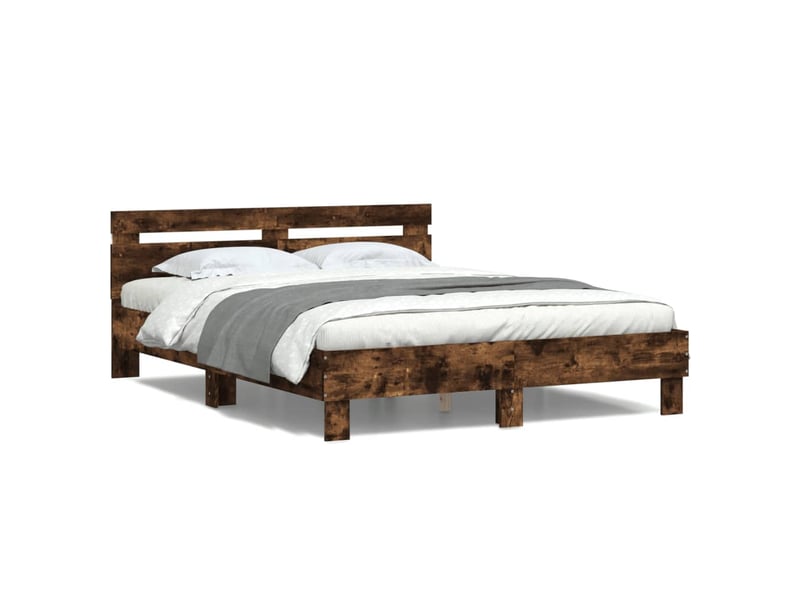  Lit double- lit adulte -  cadre de lit avec led sans matelas chêne fumé 150x200 cm  - Conforama D