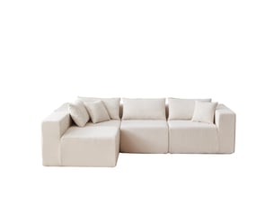 Canapé d'angle compressé réversible fixe <strong>BGSRYAO</strong> <strong></strong> 4 places Velours côtelé Beige